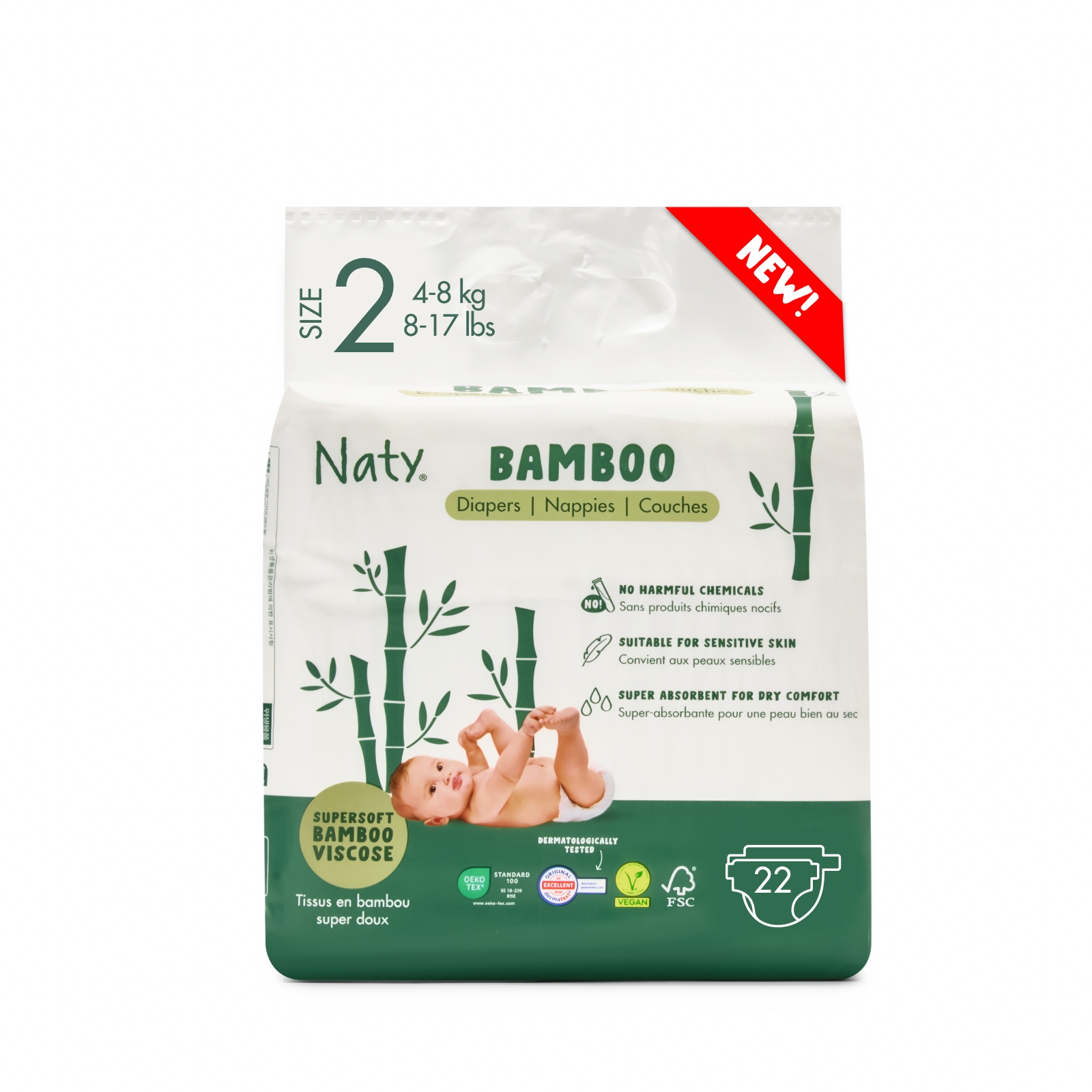 22 x Bamboo viscose nappies (Size2), , large, Eco by Naty